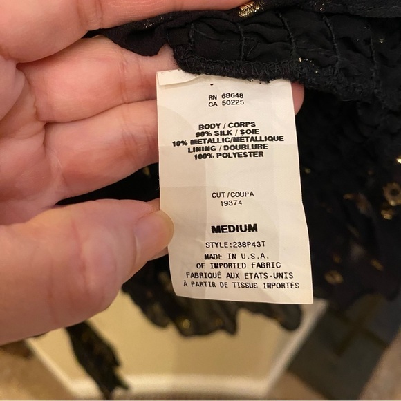 ABS Women Black Sheer Gold Metallic Polka Dot Silk Blend Tie Waist Top-Medium - Picture 7 of 8